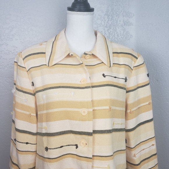 Alfred Dunner Yellow Striped Knit Blazer Size 18 - Picture 2 of 8